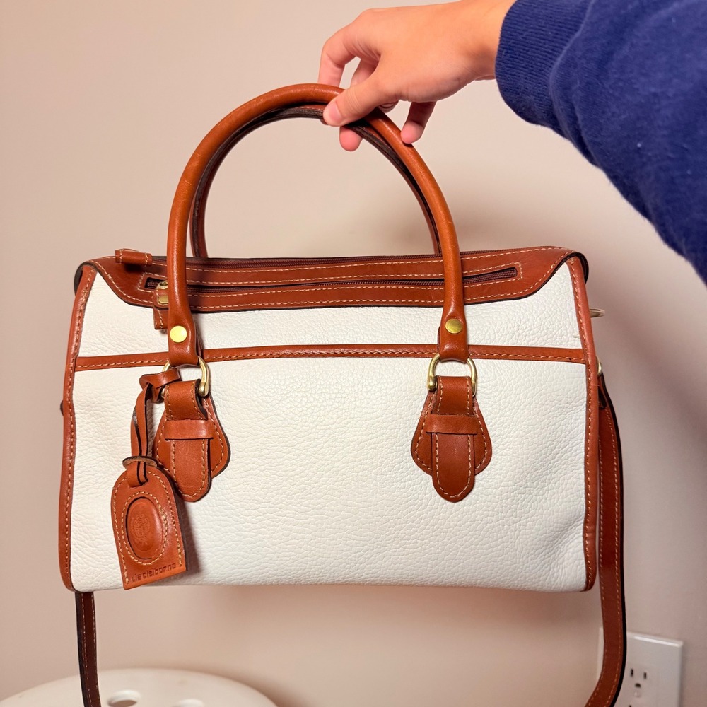 VTG 80s Liz Claiborne White Pebbled Leather Bag Shoulder Purse Y2K Crossbody - Picture 2 of 12